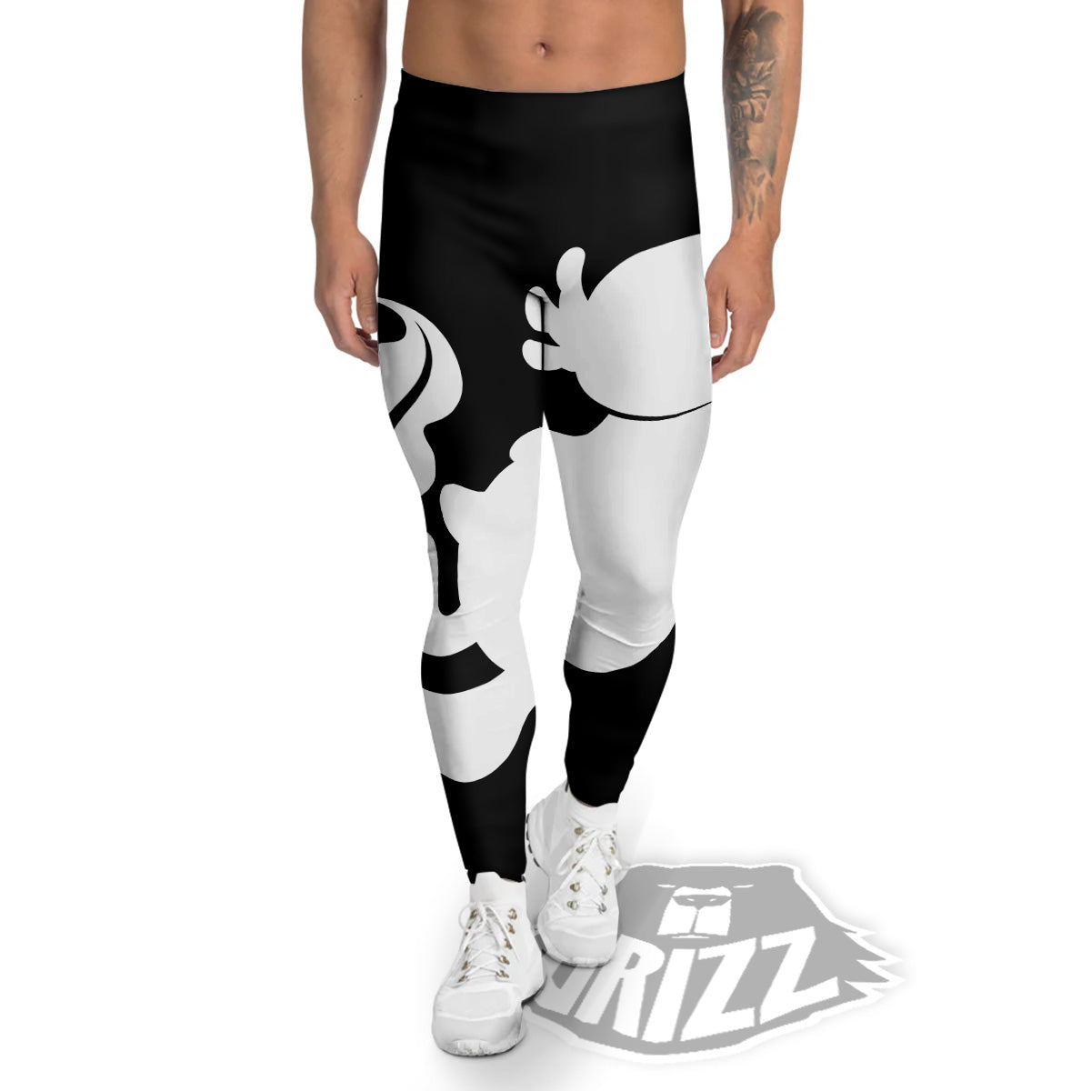 Axolotl White And Black Print Men's Leggings-grizzshop