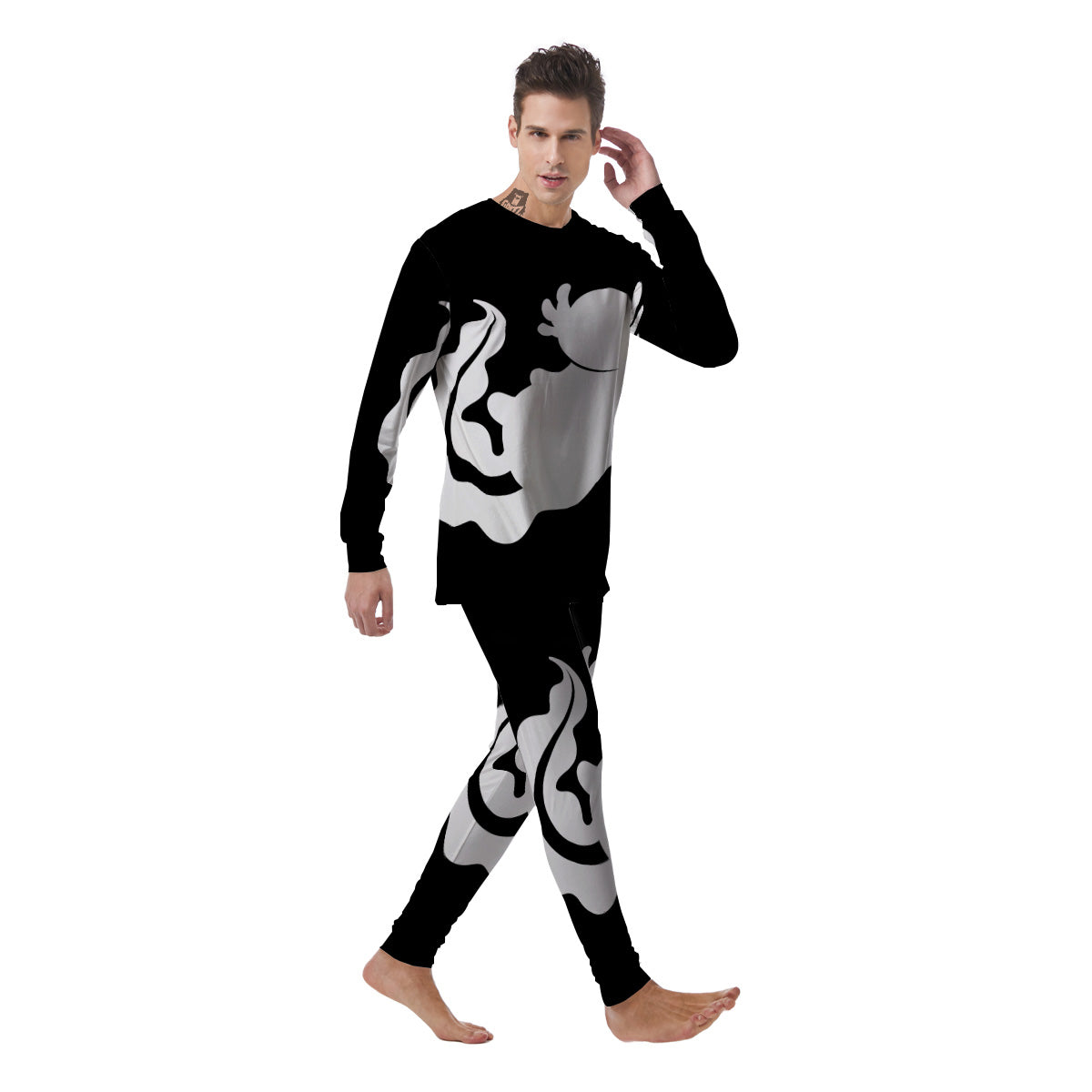 Axolotl White And Black Print Men's Pajamas-grizzshop