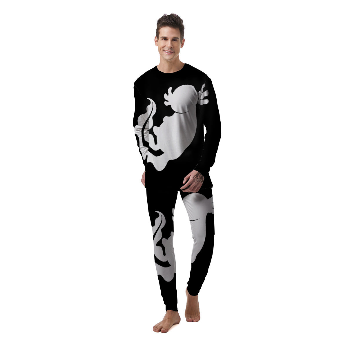 Axolotl White And Black Print Men's Pajamas-grizzshop