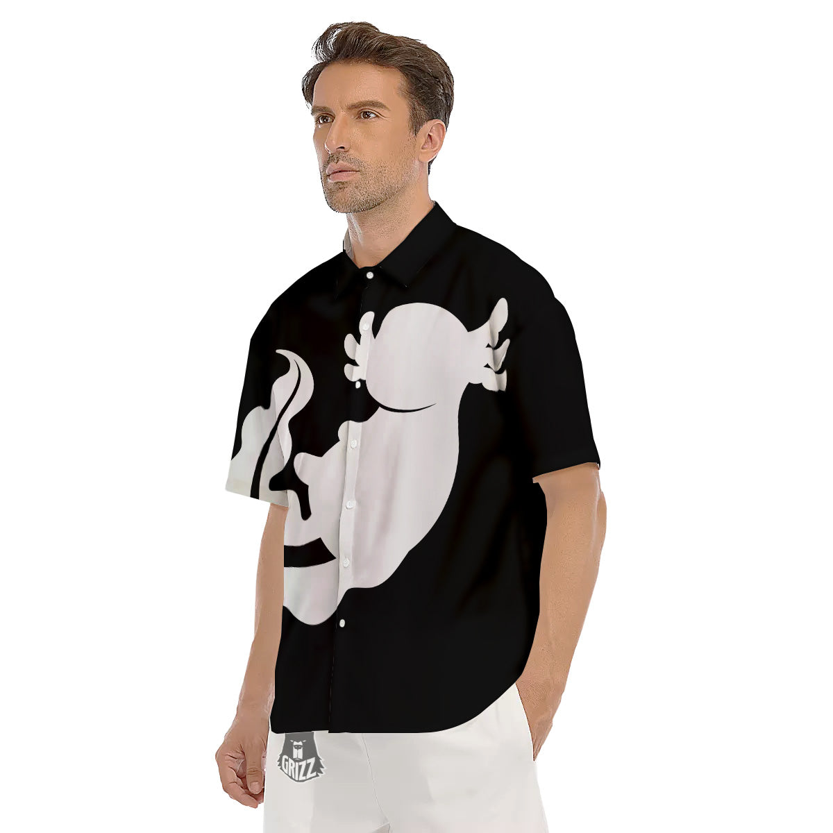 Axolotl White And Black Print Men's Short Sleeve Shirts-grizzshop