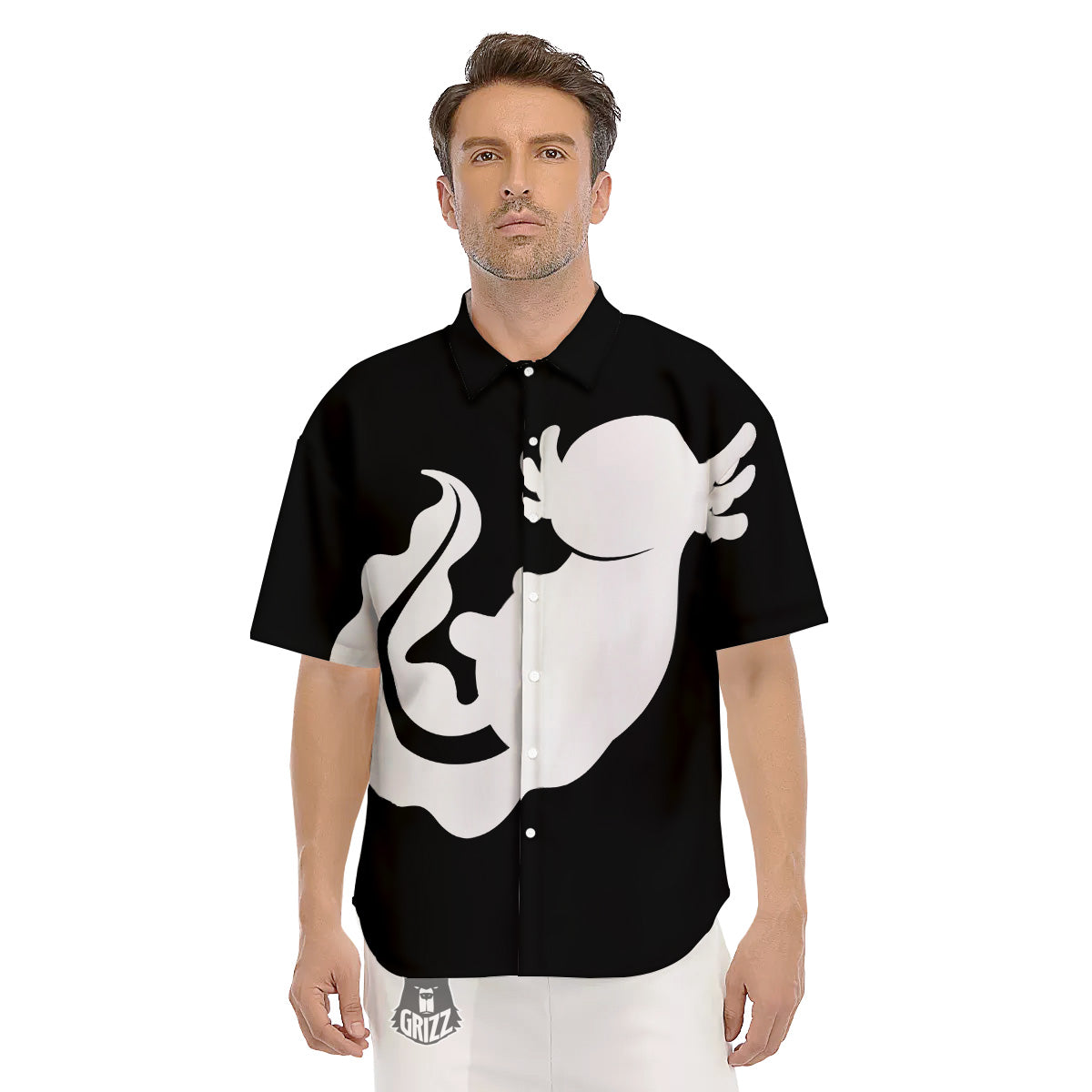 Axolotl White And Black Print Men's Short Sleeve Shirts-grizzshop