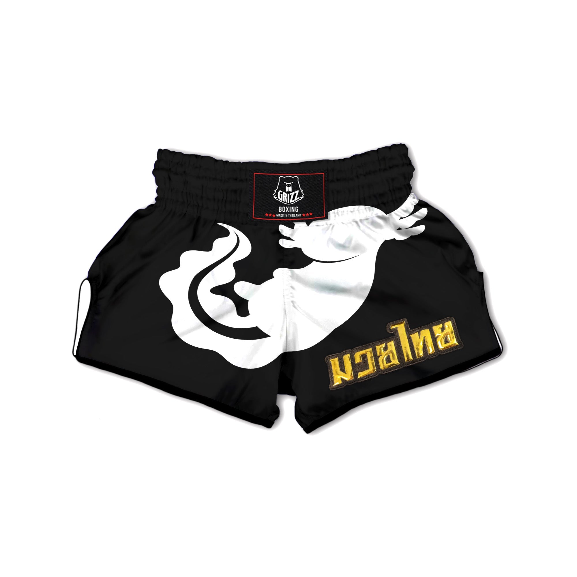 Axolotl White And Black Print Muay Thai Boxing Shorts-grizzshop