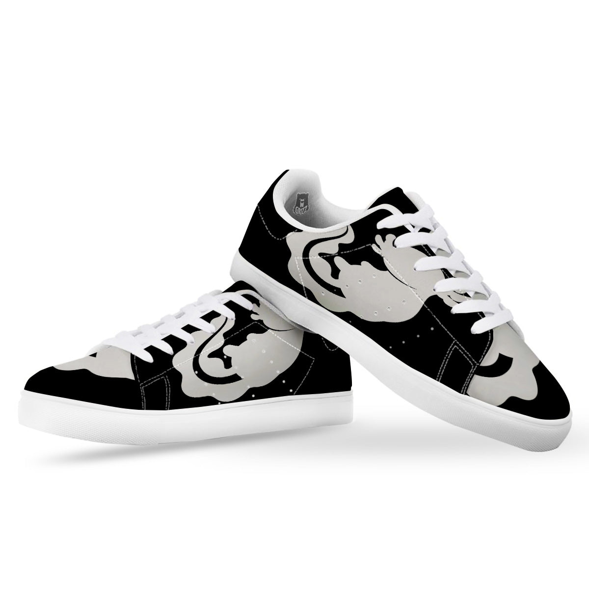 Axolotl White And Black Print White Low Top Sneakers-grizzshop