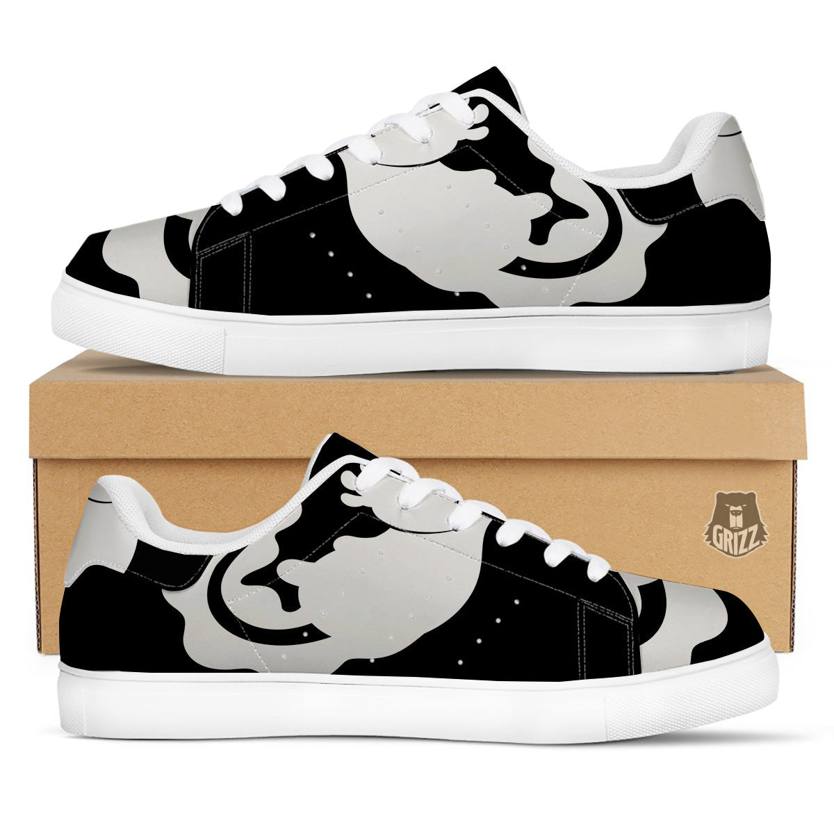 Axolotl White And Black Print White Low Top Sneakers-grizzshop