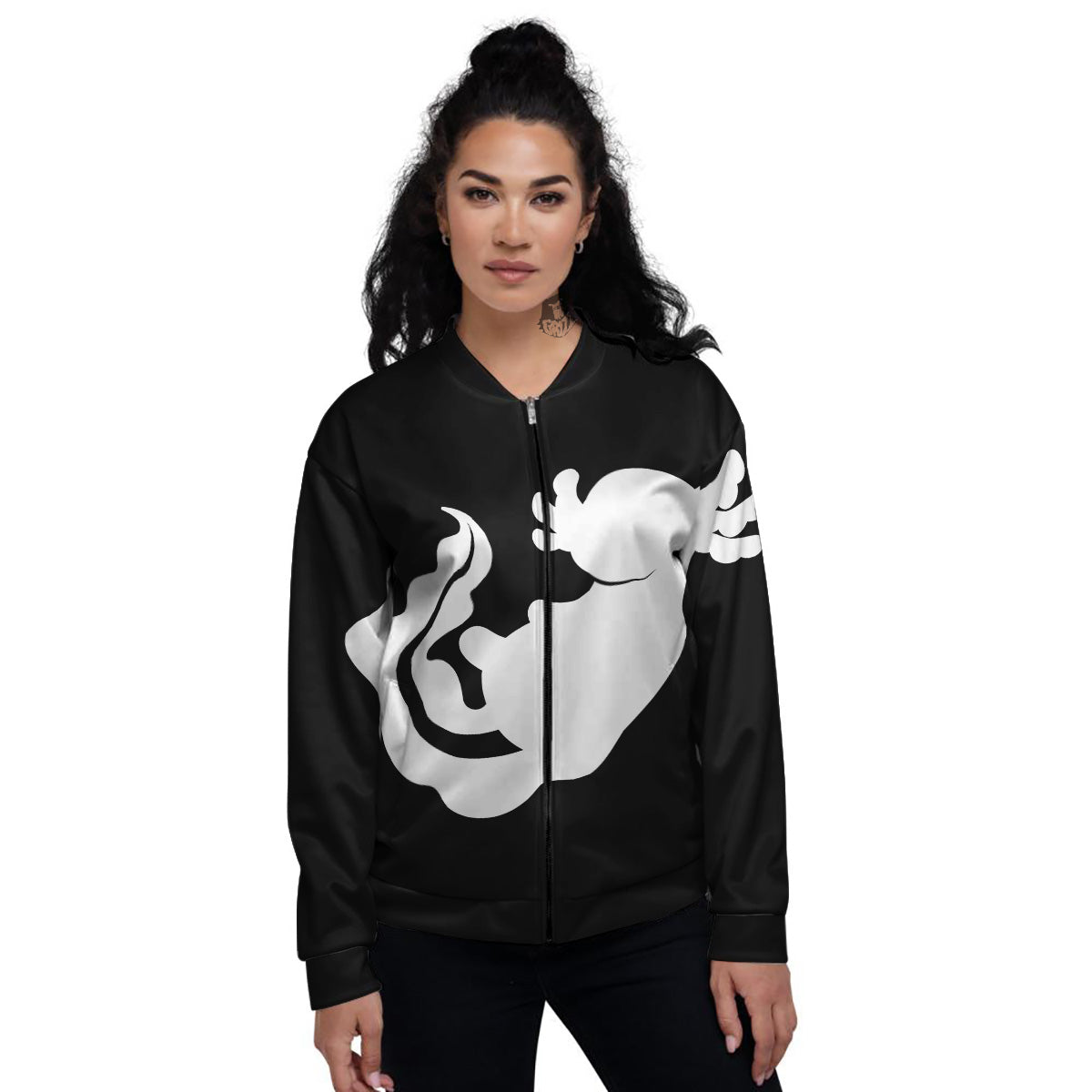 Axolotl White And Black Print Women's Bomber Jacket-grizzshop