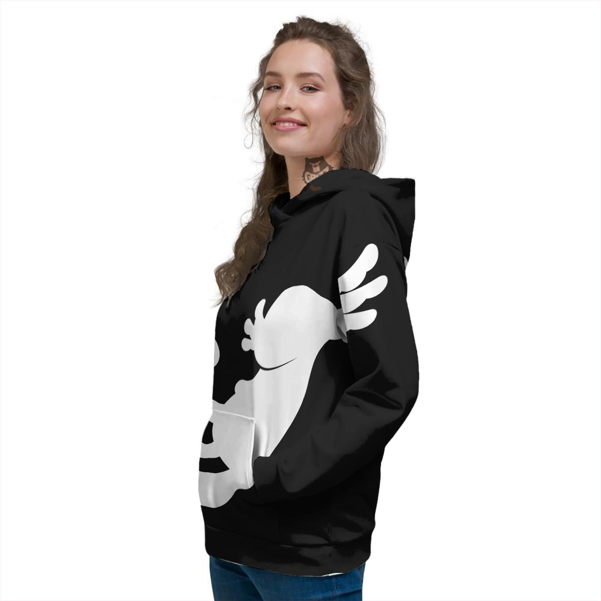Axolotl White And Black Print Women's Hoodie-grizzshop