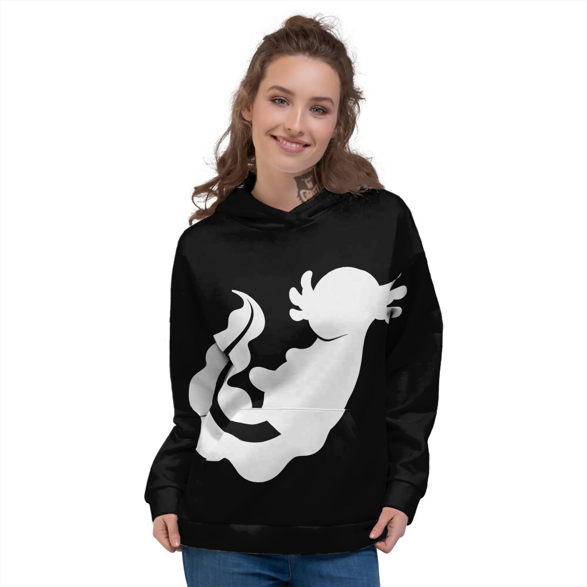 Axolotl White And Black Print Women's Hoodie-grizzshop