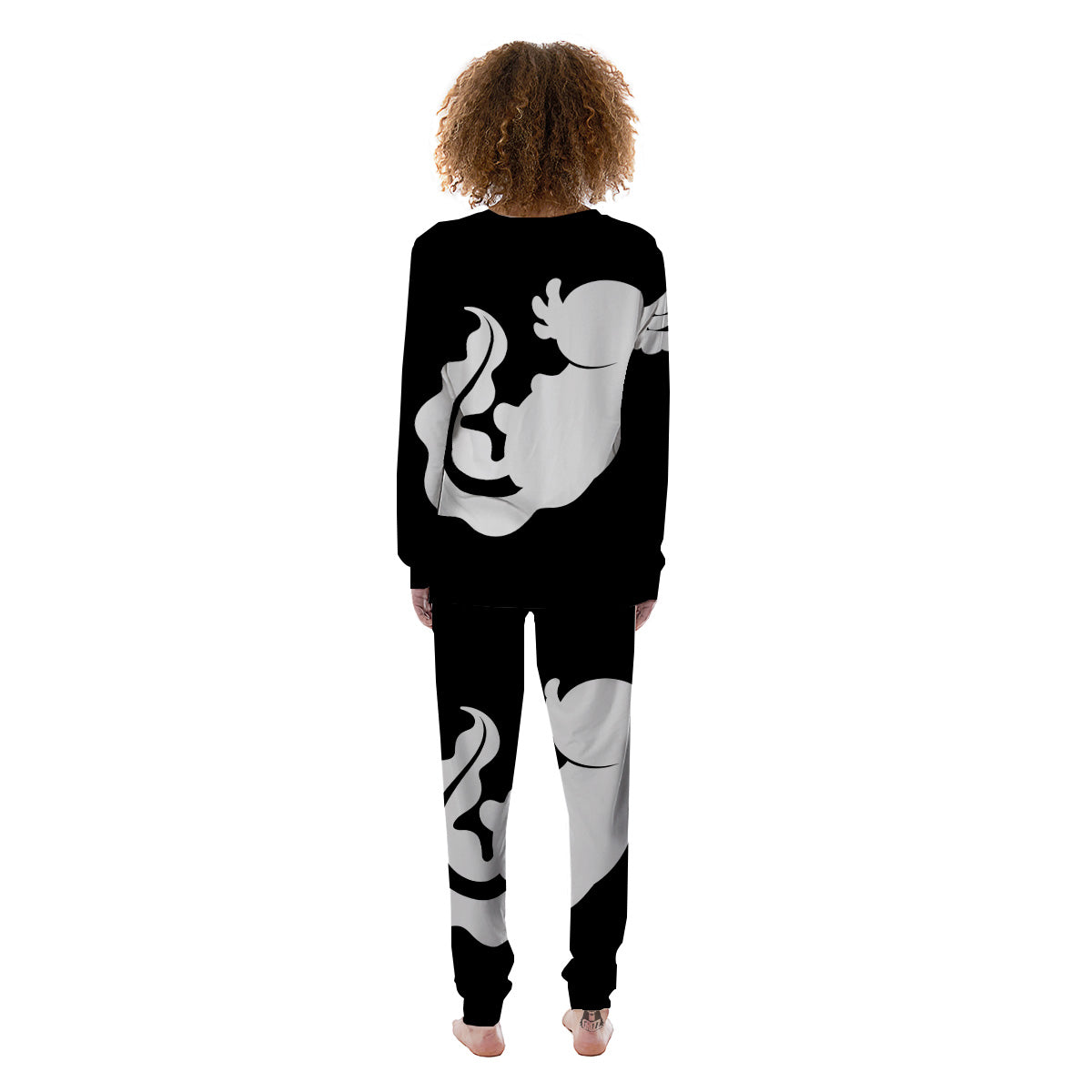 Axolotl White And Black Print Women's Pajamas-grizzshop