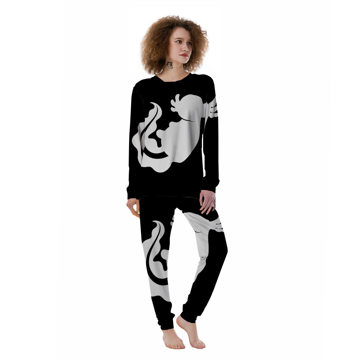 Axolotl White And Black Print Women's Pajamas-grizzshop