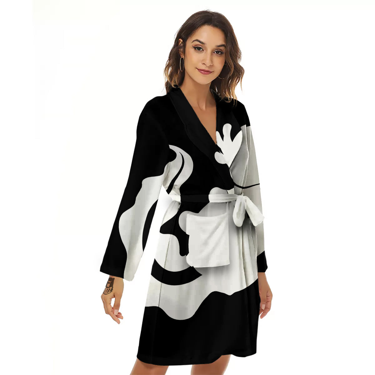 Axolotl White And Black Print Women's Robe-grizzshop