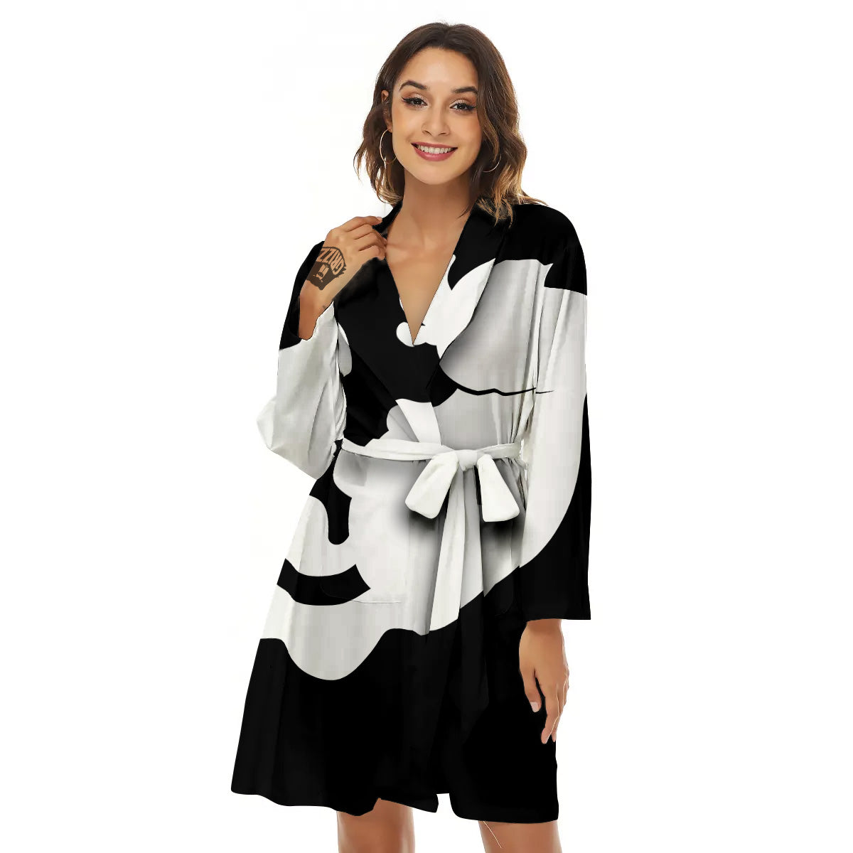 Axolotl White And Black Print Women's Robe-grizzshop