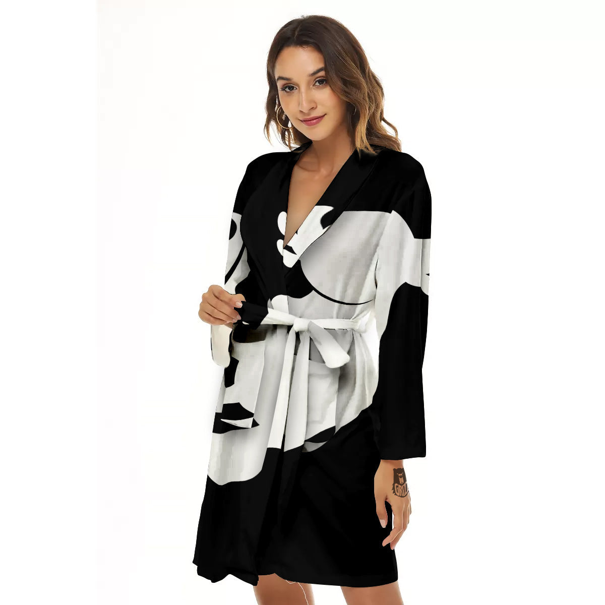 Axolotl White And Black Print Women's Robe-grizzshop