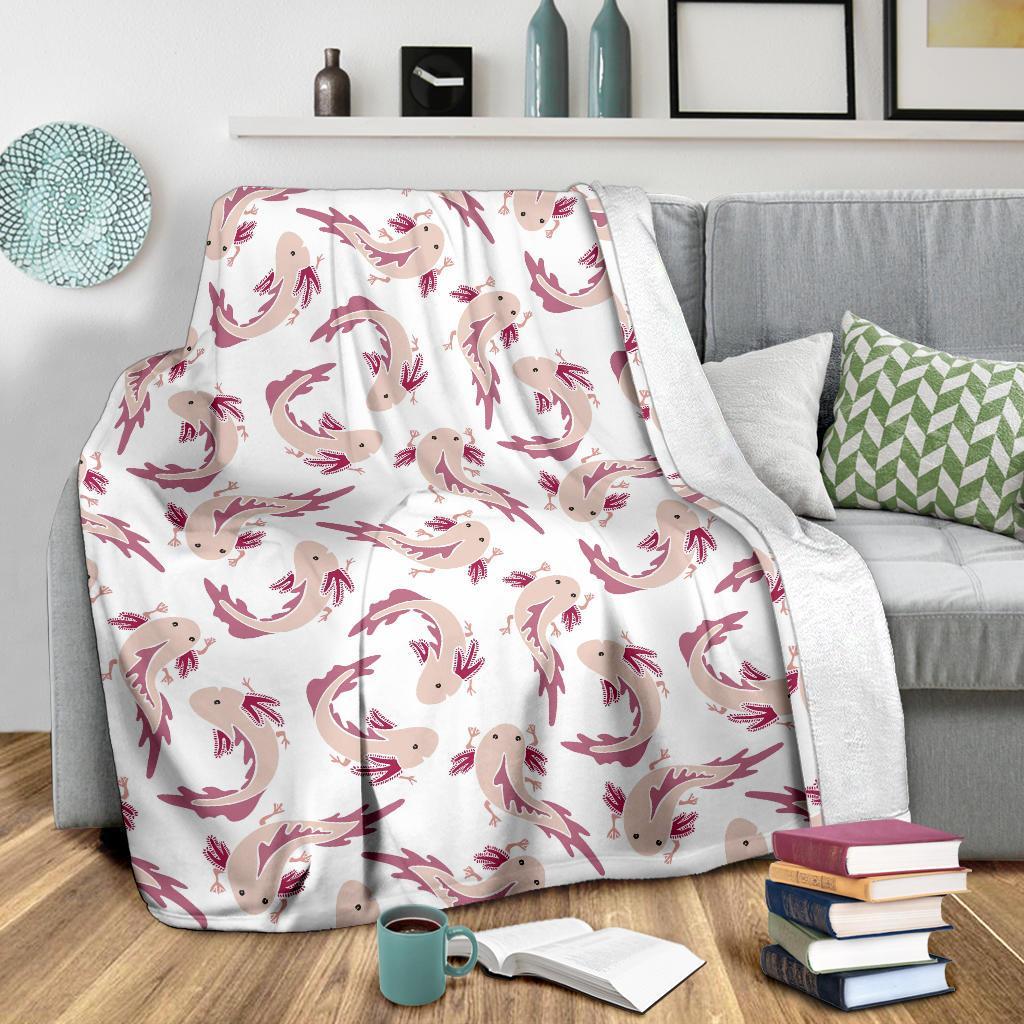 Axolotl White Pattern Print Blanket-grizzshop