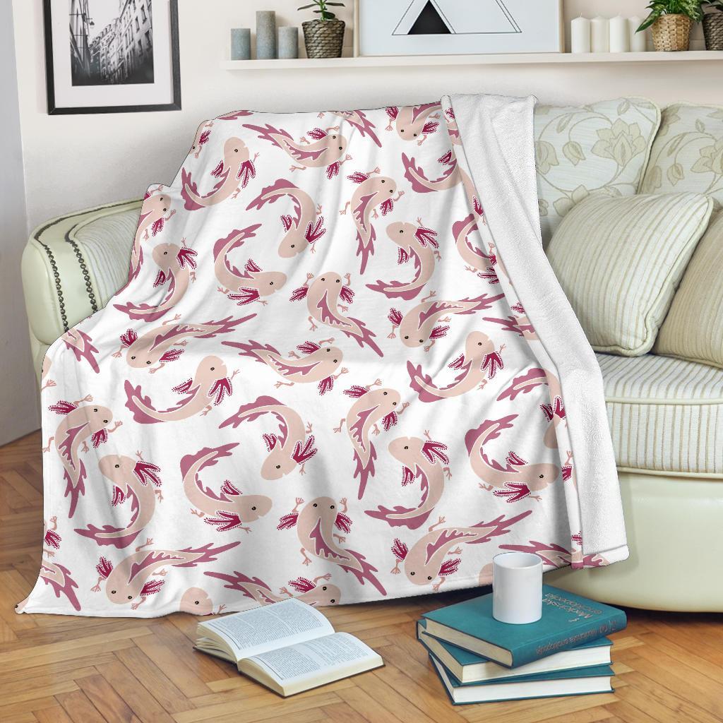 Axolotl White Pattern Print Blanket-grizzshop