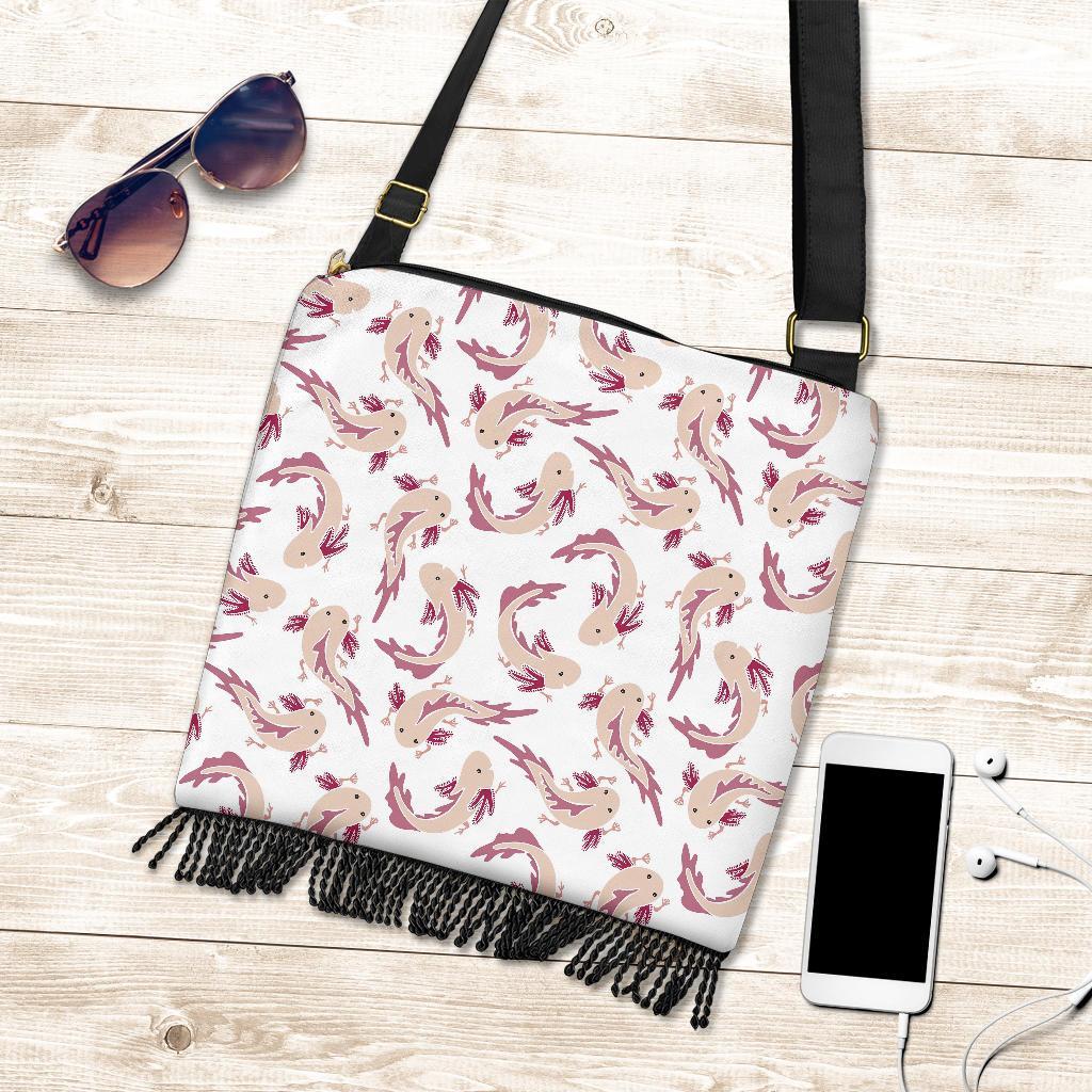 Axolotl White Pattern Print Crossbody Bags-grizzshop