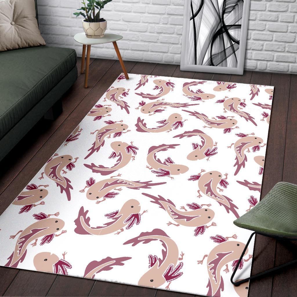 Axolotl White Pattern Print Floor Mat-grizzshop