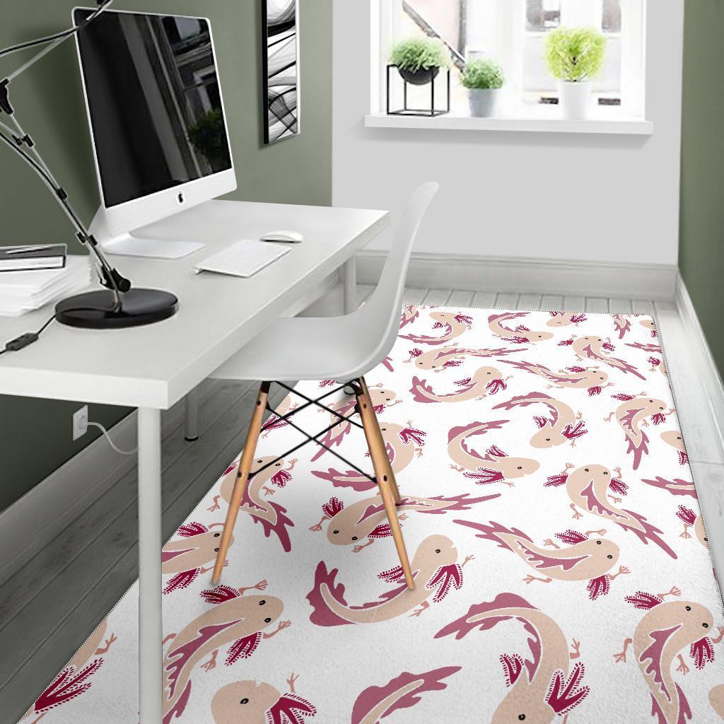 Axolotl White Pattern Print Floor Mat-grizzshop