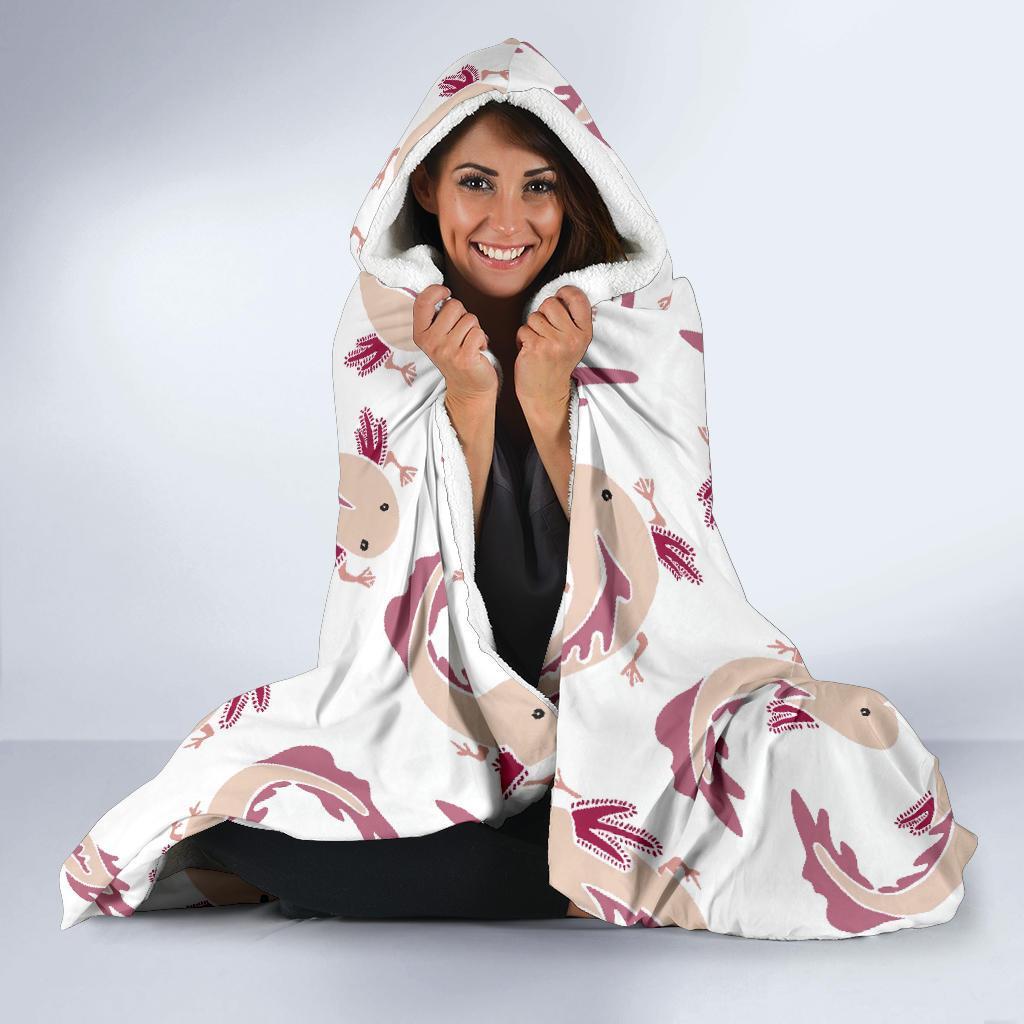 Axolotl White Pattern Print Hooded Blanket-grizzshop