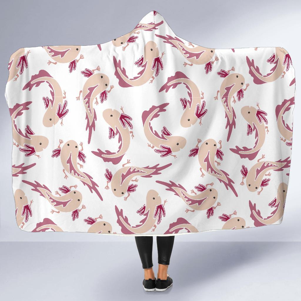 Axolotl White Pattern Print Hooded Blanket-grizzshop