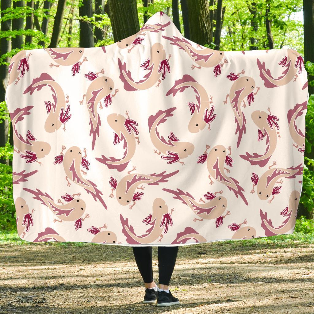 Axolotl White Pattern Print Hooded Blanket-grizzshop