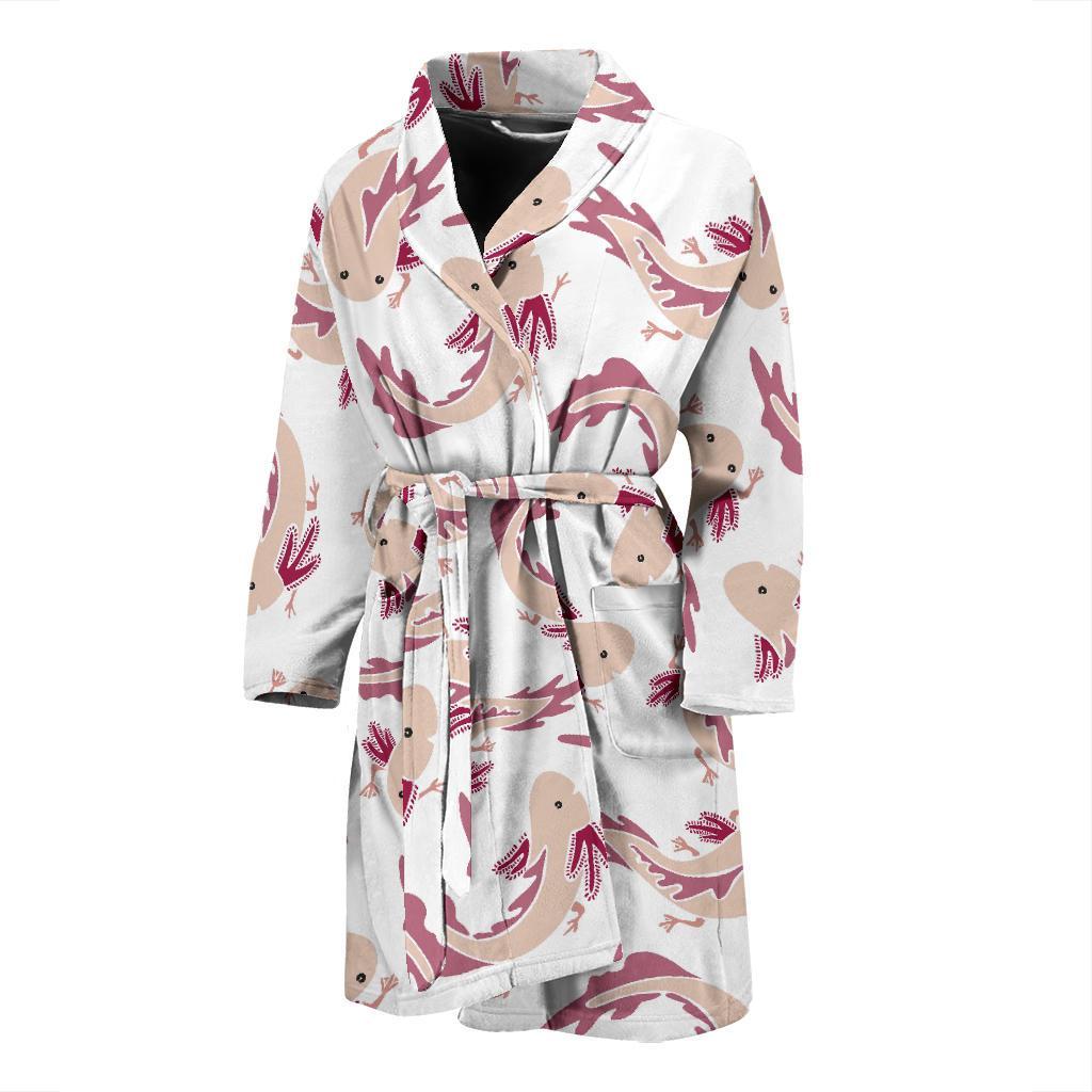 Axolotl White Pattern Print Men Long Robe-grizzshop