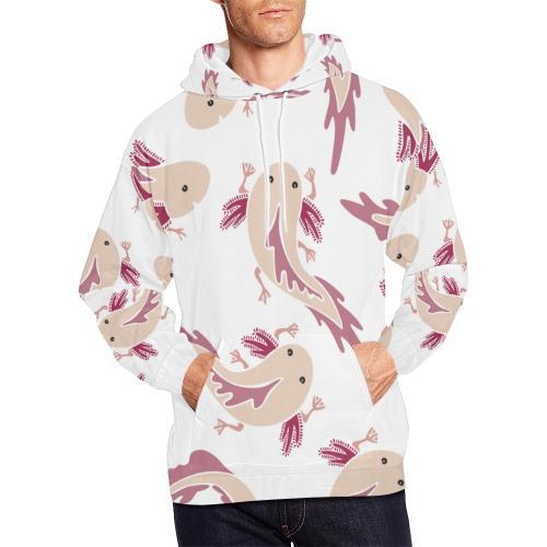 Axolotl White Pattern Print Men Pullover Hoodie-grizzshop