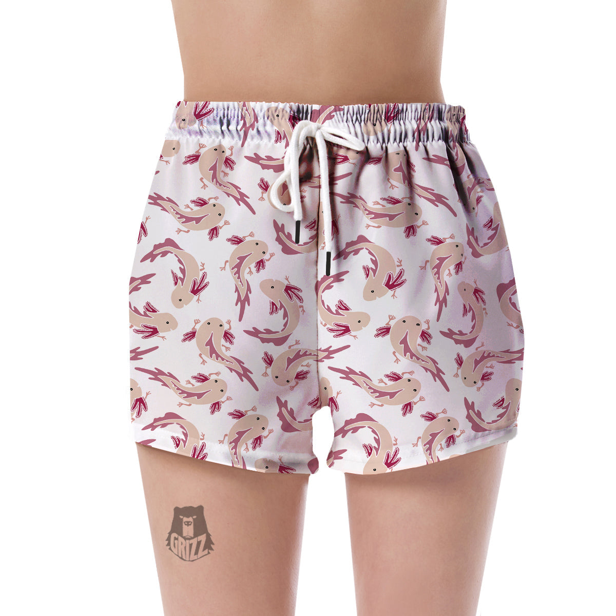 Axolotl White Pattern Print Women's Shorts-grizzshop