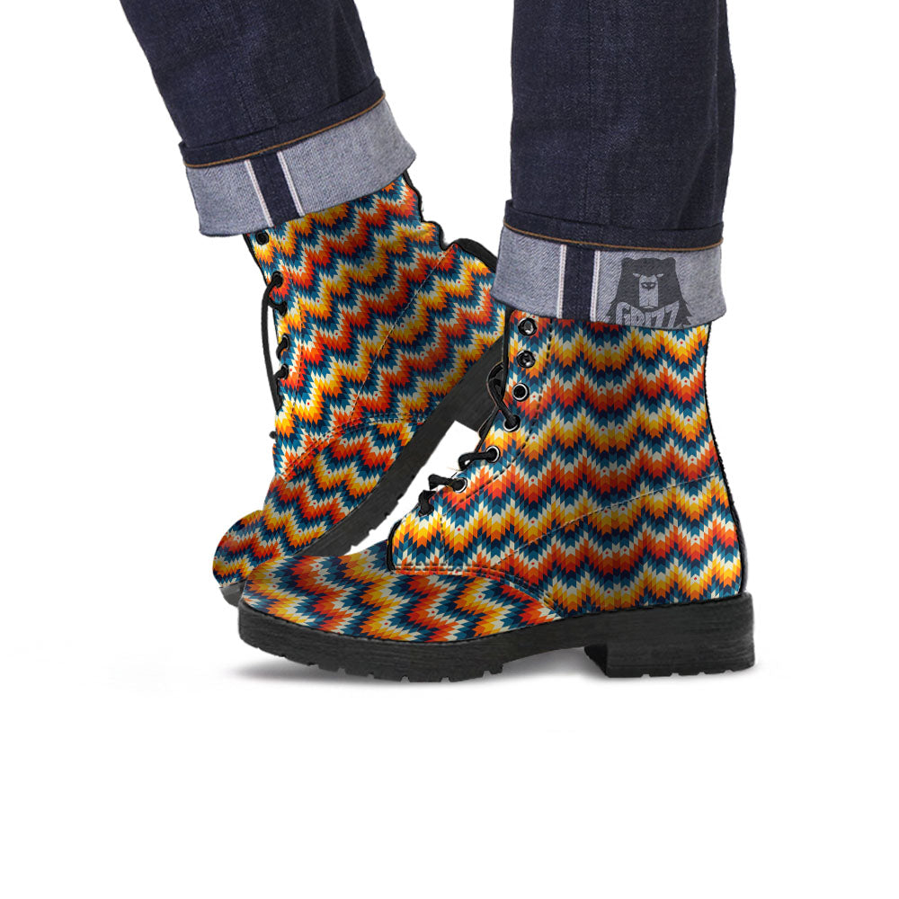 Aztec American Print Pattern Leather Boots-grizzshop