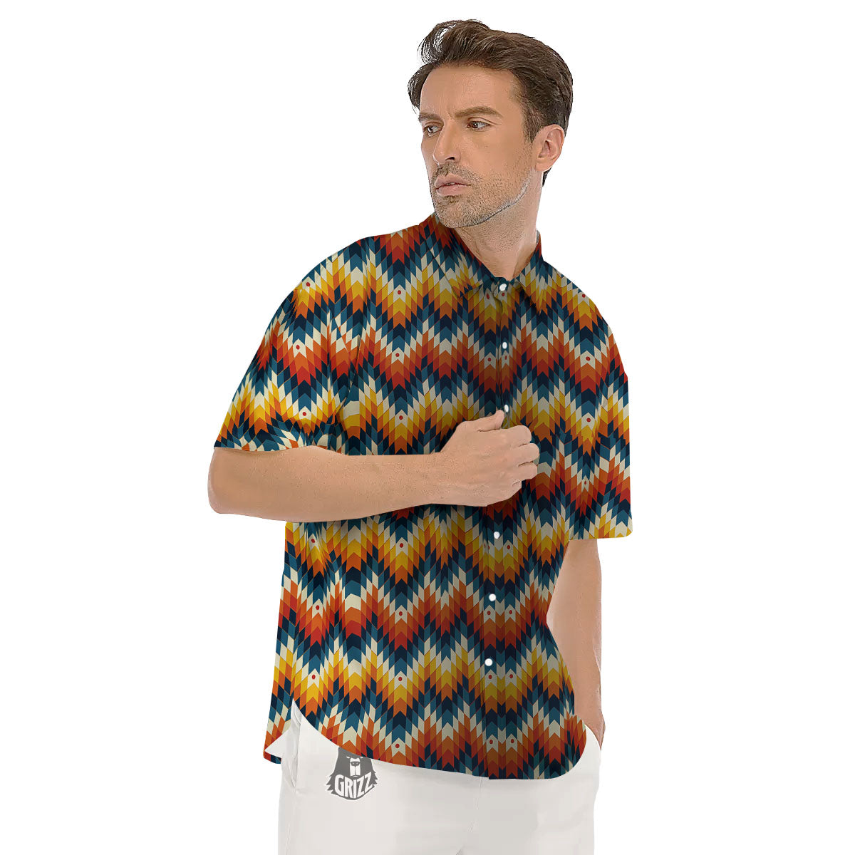 Aztec American Print Pattern Men's Short Sleeve Shirts-grizzshop