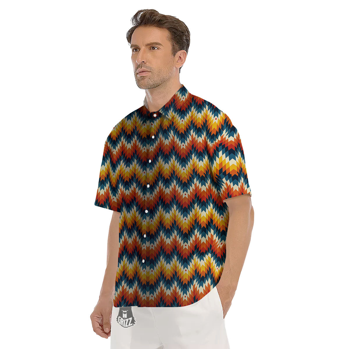 Aztec American Print Pattern Men's Short Sleeve Shirts-grizzshop