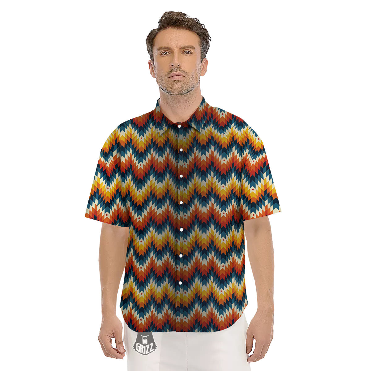 Aztec American Print Pattern Men's Short Sleeve Shirts-grizzshop