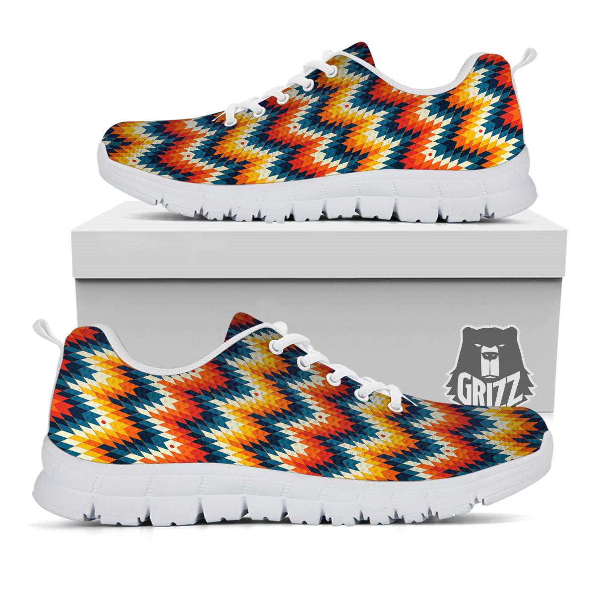 Aztec American Print Pattern White Sneaker-grizzshop