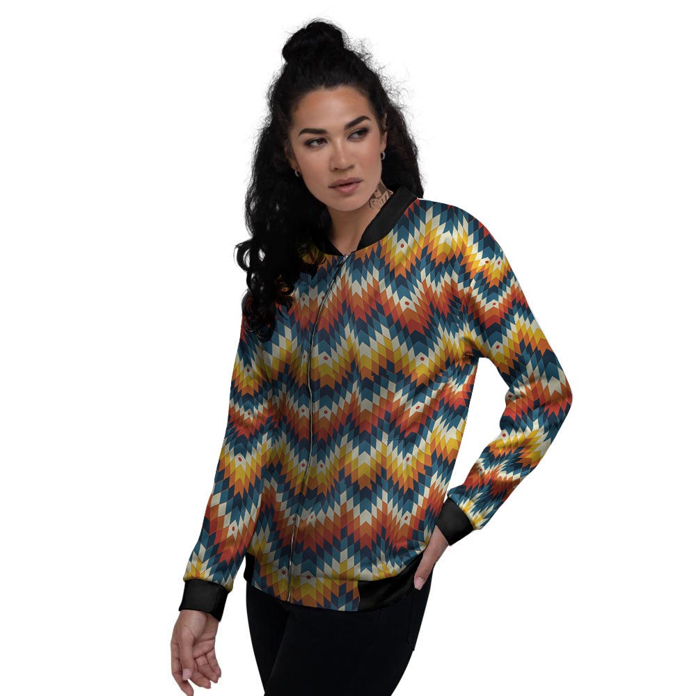 Aztec American Print Pattern Women's Bomber Jacket-grizzshop