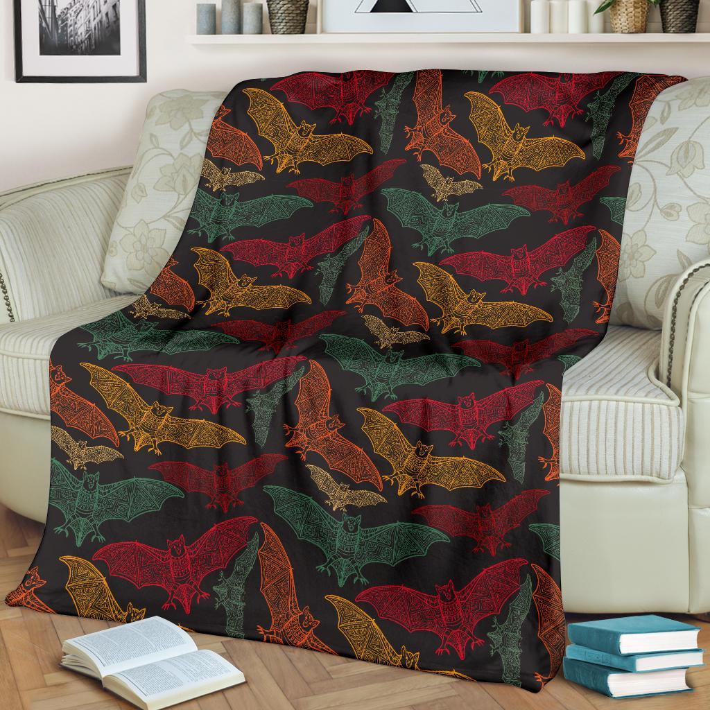 Aztec Bat Halloween Pattern Print Blanket-grizzshop