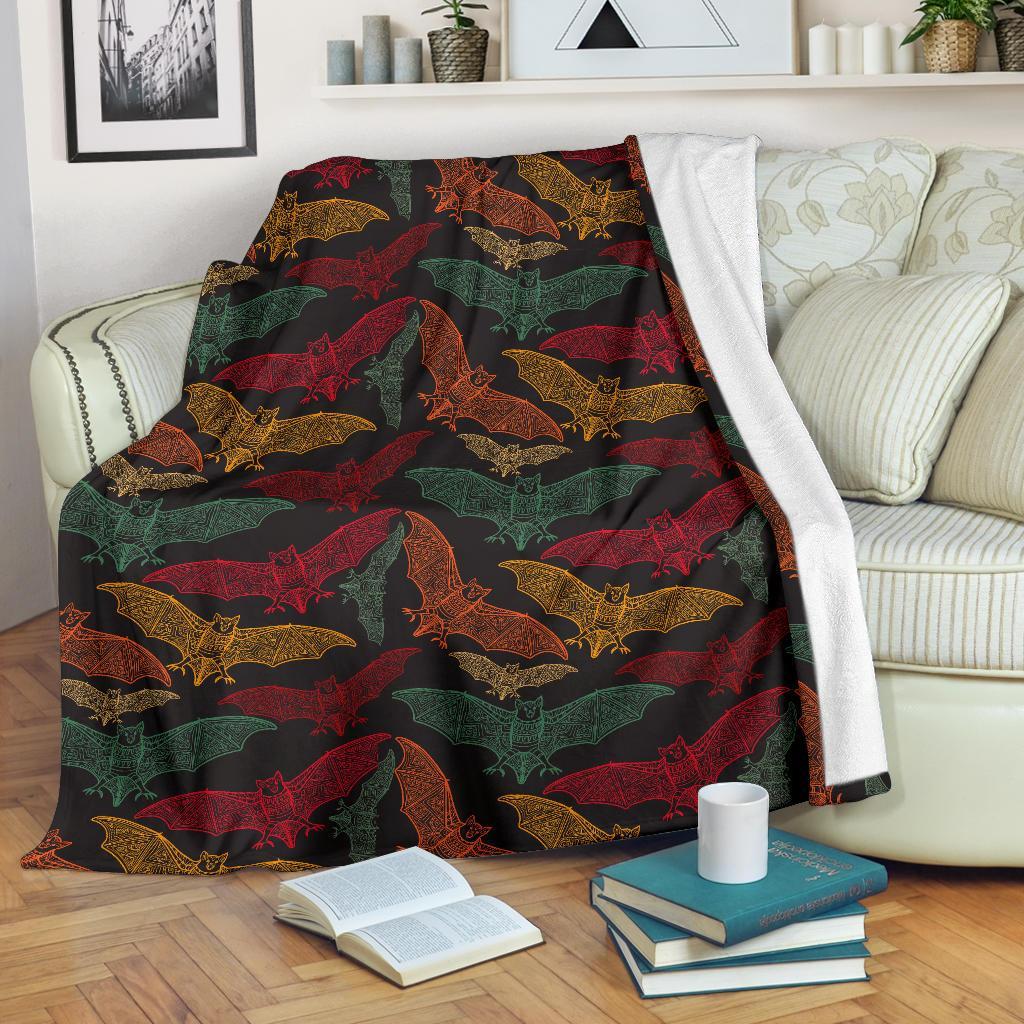 Aztec Bat Halloween Pattern Print Blanket-grizzshop