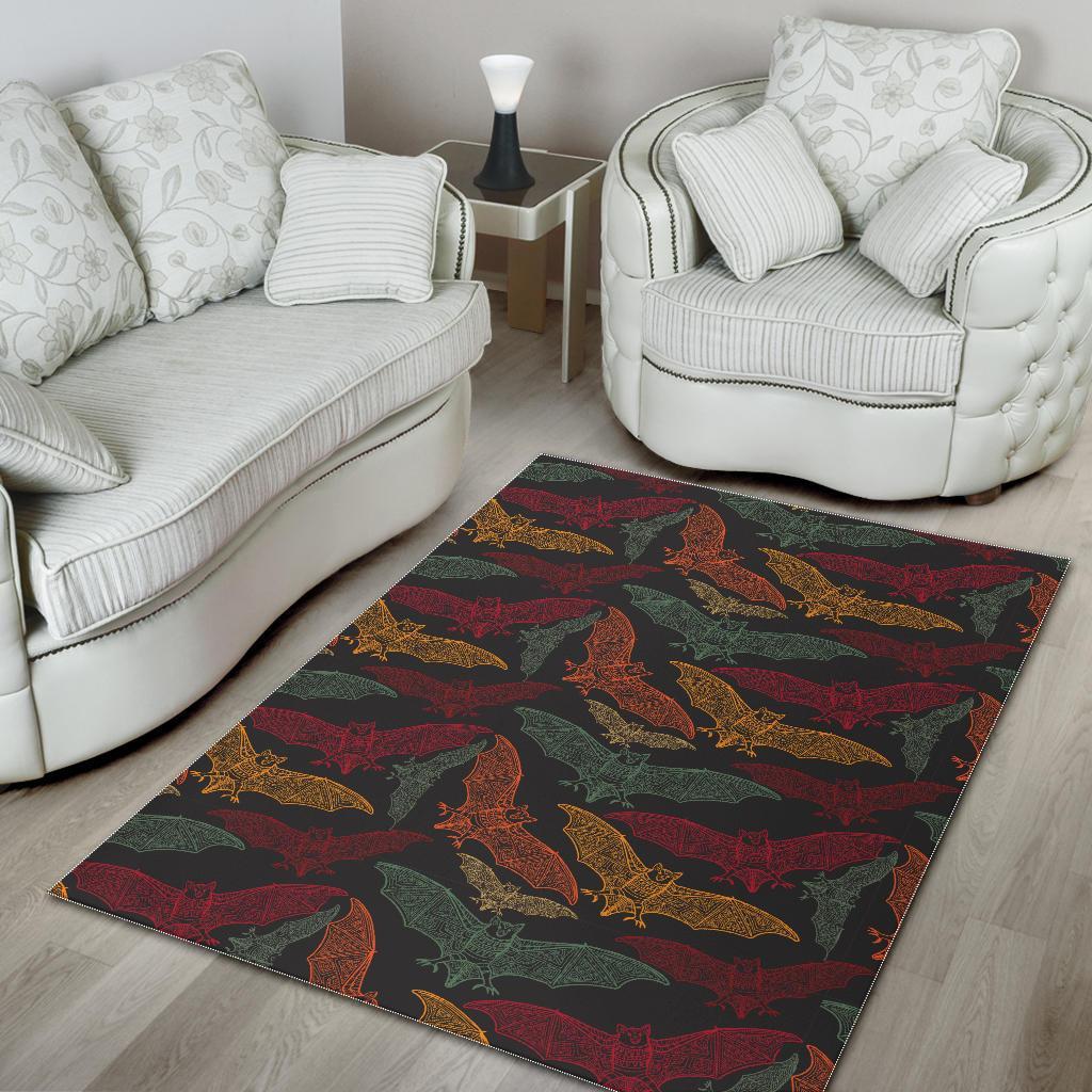 Aztec Bat Halloween Pattern Print Floor Mat-grizzshop