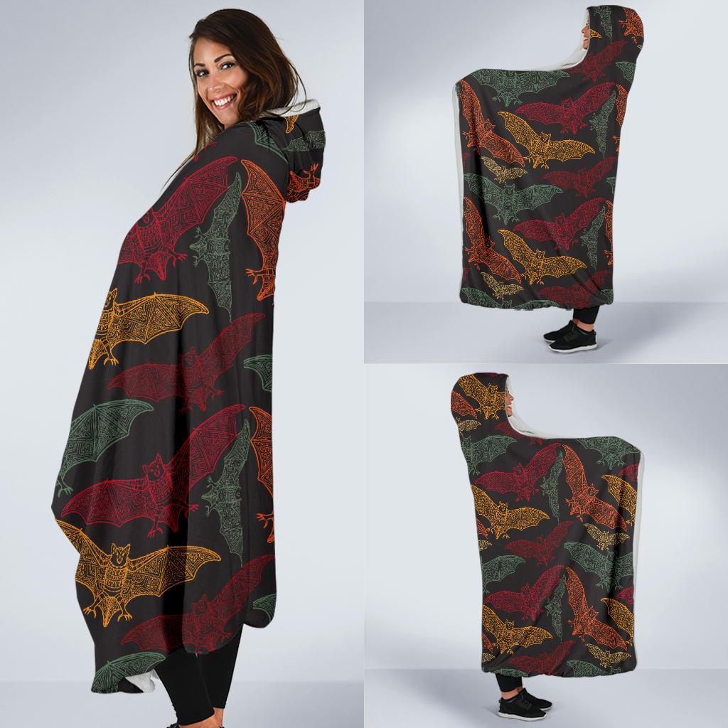 Aztec Bat Halloween Pattern Print Hooded Blanket-grizzshop