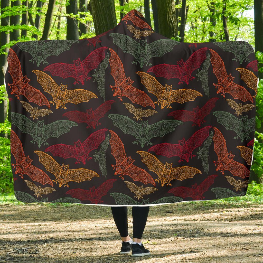 Aztec Bat Halloween Pattern Print Hooded Blanket-grizzshop