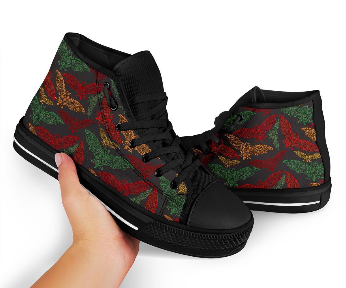 Aztec Bat Halloween Pattern Print Men Women's High Top Shoes-grizzshop