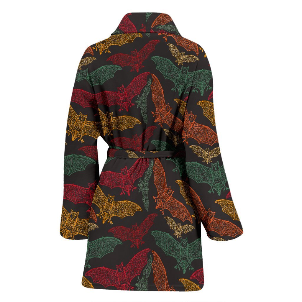 Aztec Bat Halloween Pattern Print Women Long Robe-grizzshop