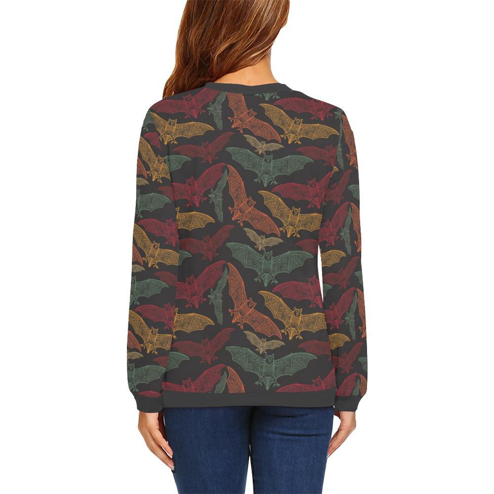 Aztec Bat Halloween Pattern Print Women's Sweatshirt-grizzshop