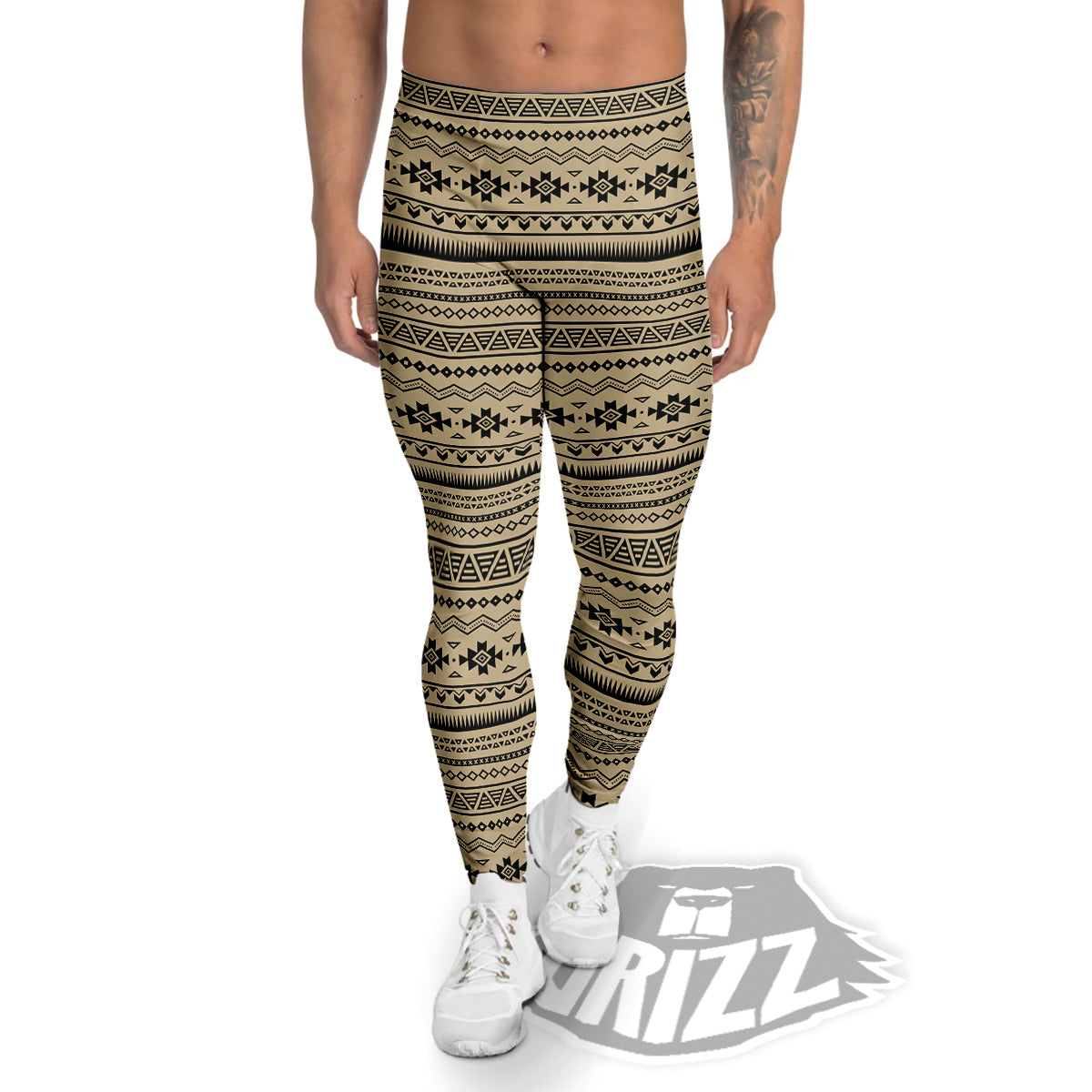 Aztec Beige And Black Print Pattern Men's Leggings-grizzshop