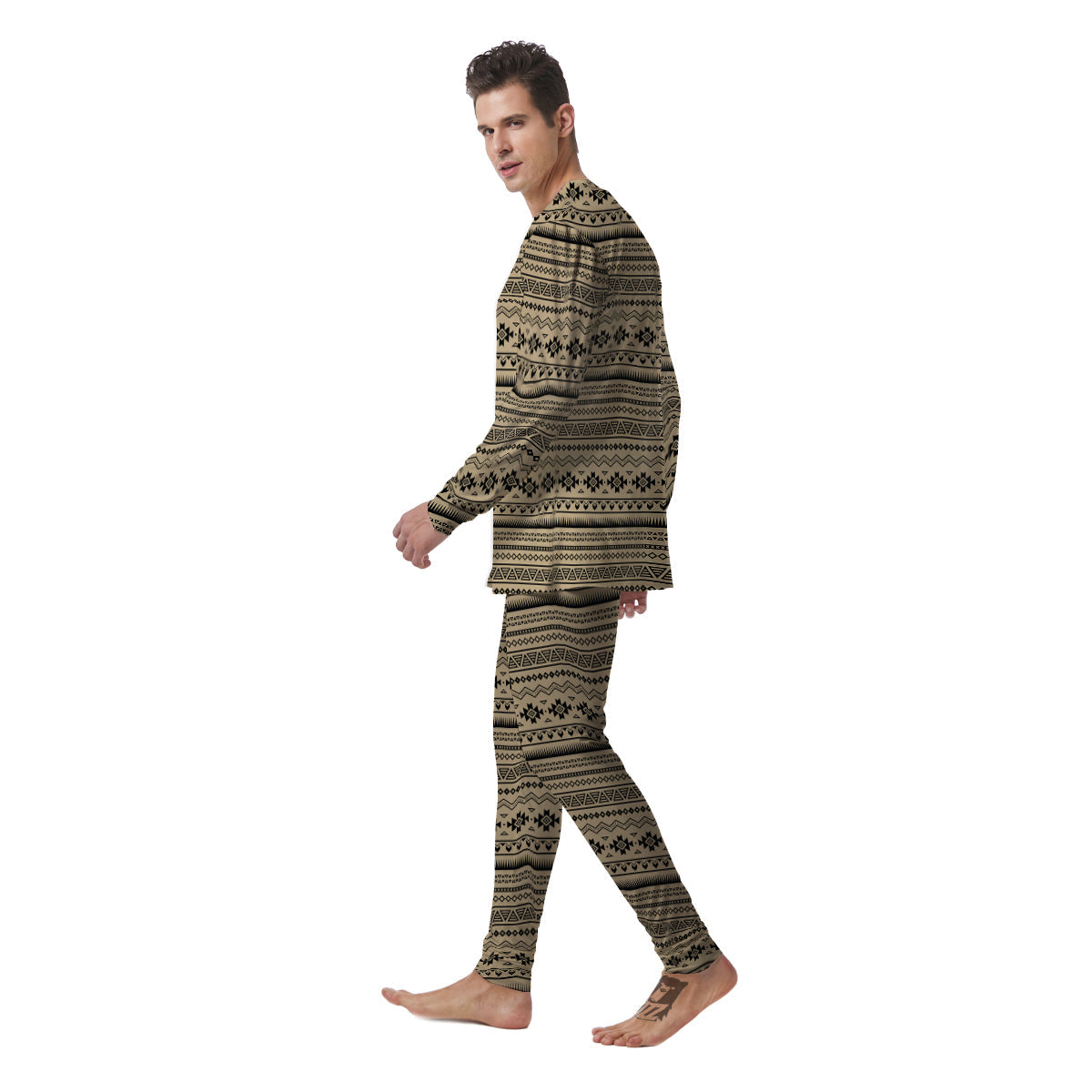 Aztec Beige And Black Print Pattern Men's Pajamas-grizzshop