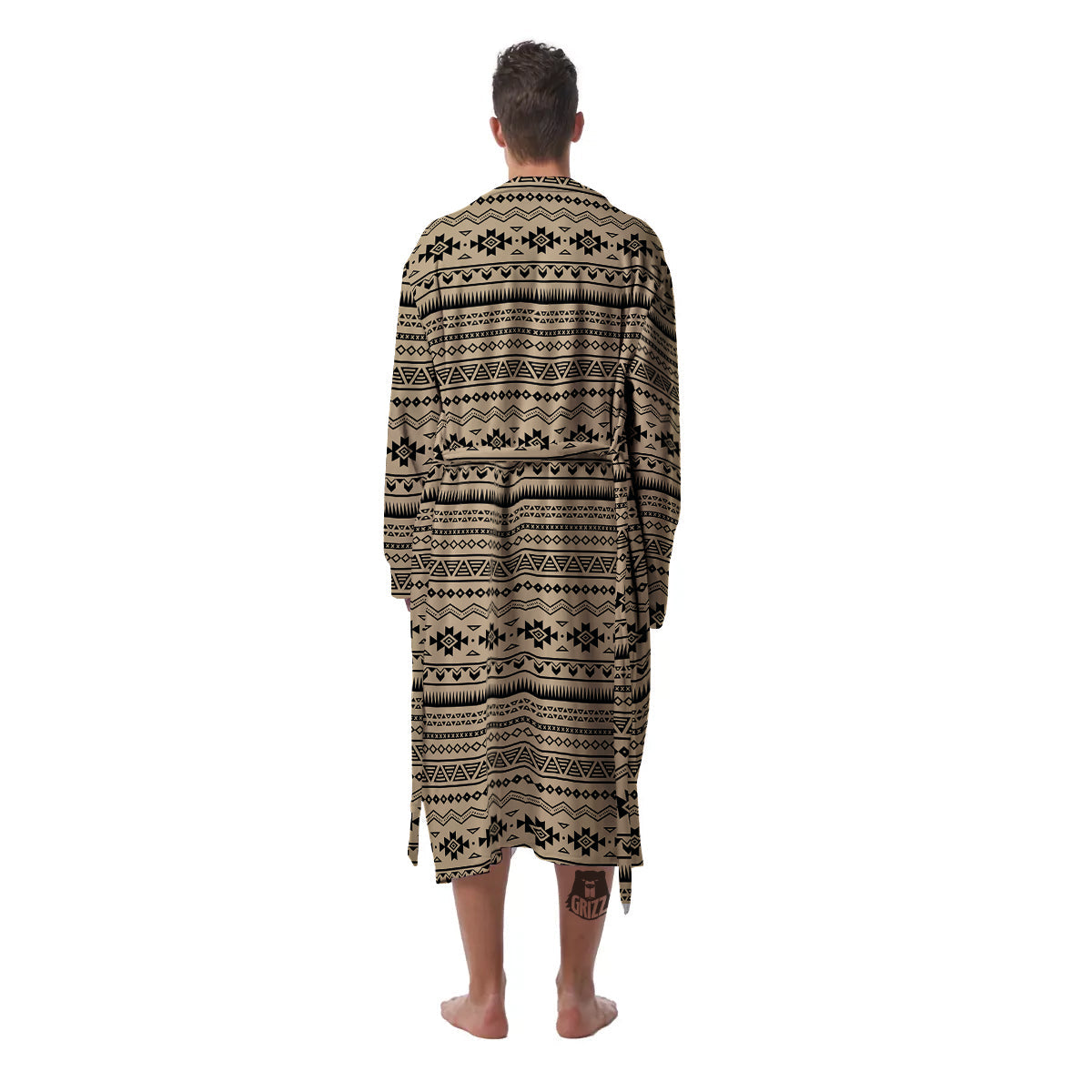 Aztec Beige And Black Print Pattern Men's Robe-grizzshop