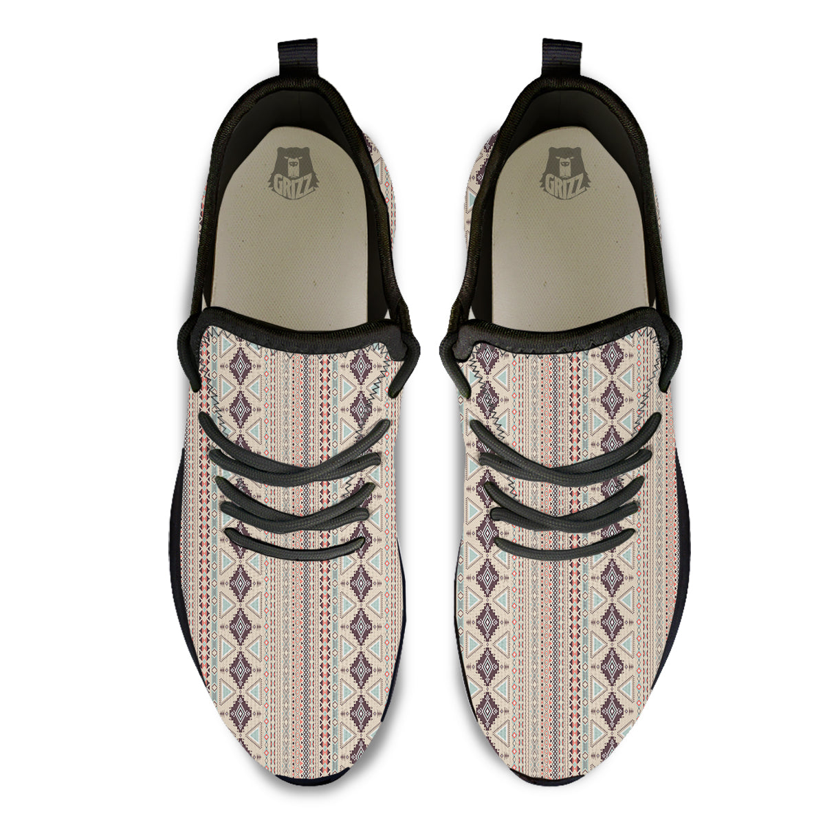Aztec Beige Print Pattern Black Athletic Shoes-grizzshop
