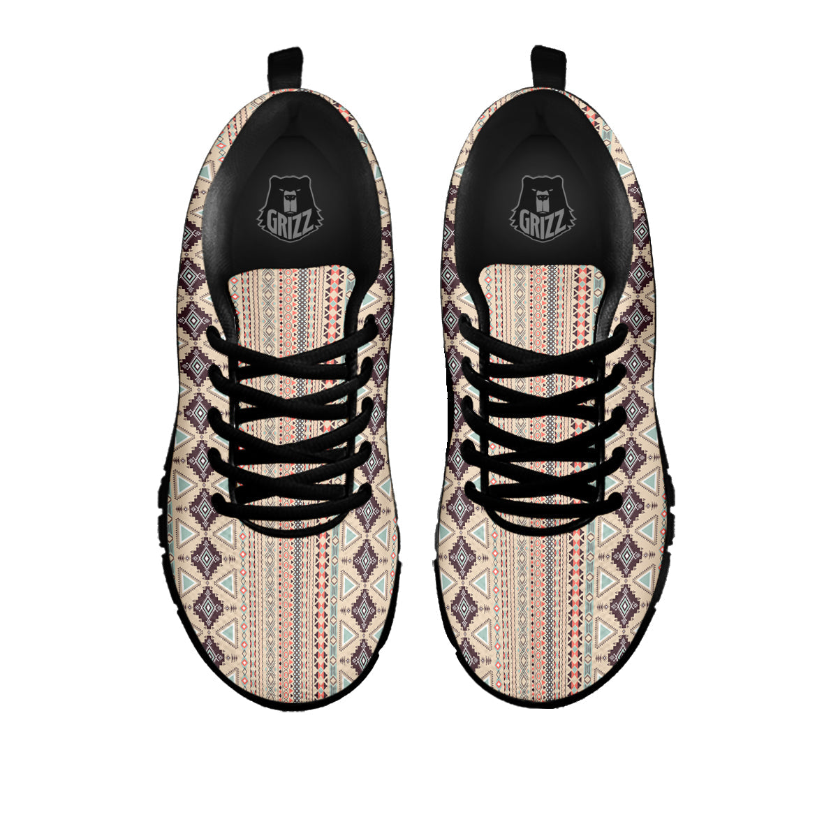Aztec Beige Print Pattern Black Sneaker-grizzshop