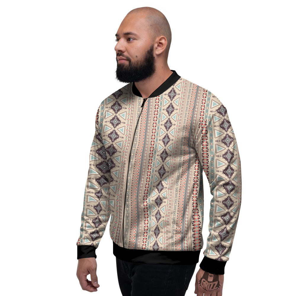 Aztec Beige Print Pattern Men's Bomber Jacket-grizzshop