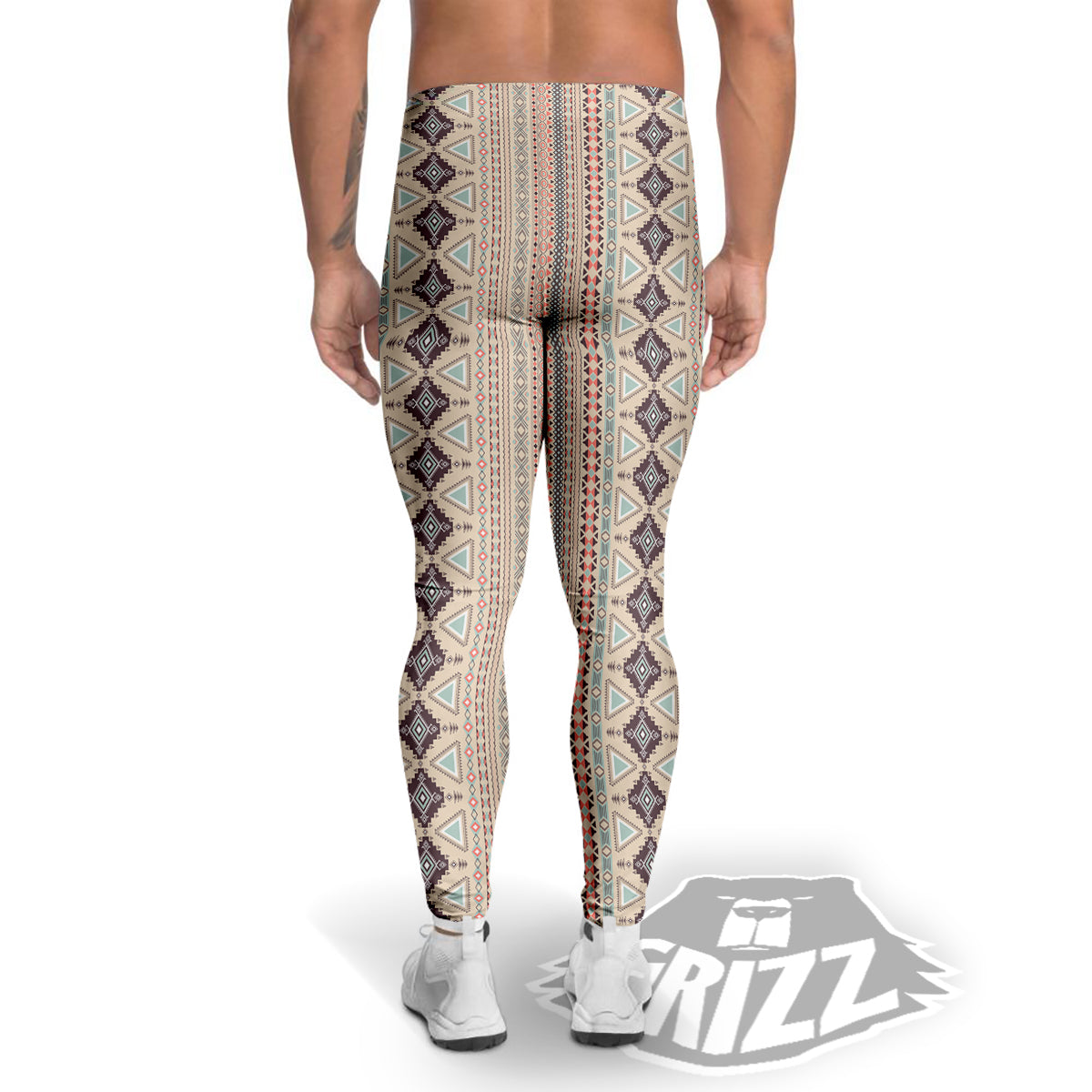 Aztec Beige Print Pattern Men's Leggings-grizzshop