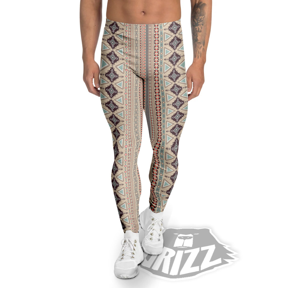 Aztec Beige Print Pattern Men's Leggings-grizzshop
