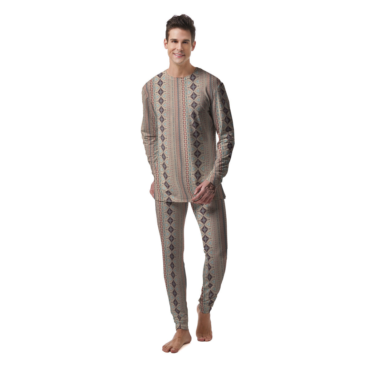 Aztec Beige Print Pattern Men's Pajamas-grizzshop